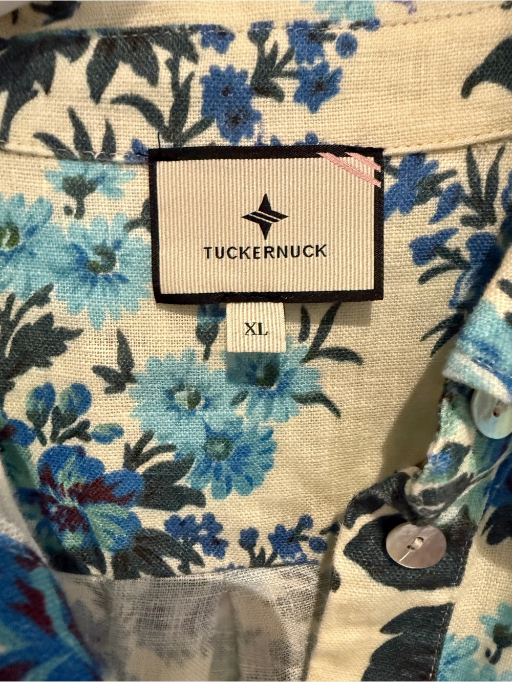 Tuckernuck Linen Floral Ruffle Skirt Blue Cream Dress NWOT XL - Picture 5 of 9